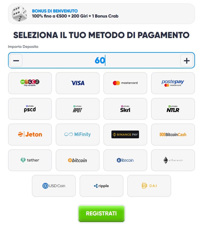 Cazimbo casino metodi di pagamento.